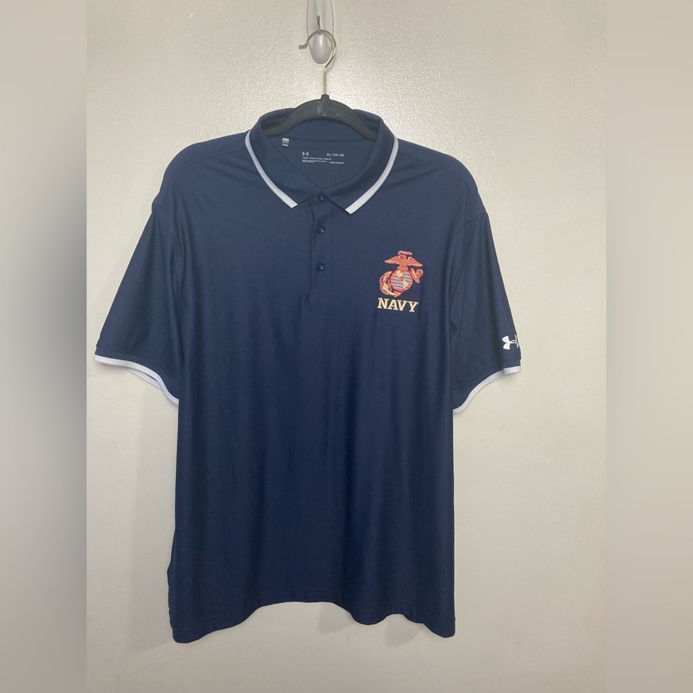 Navy Under Armour blue short sleeve polo shirt. XL - Picture 2 of 5